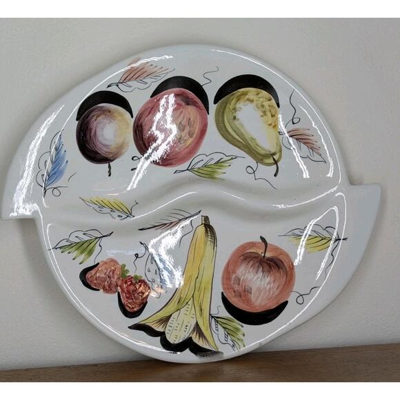 Italian Porcelain Circular Divided Serving Platter Hand Painted Fruit Signed - Picture 2 of 16